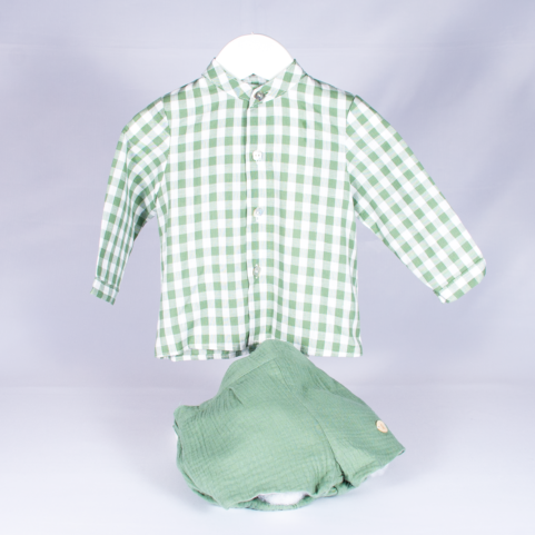 Conjunto niño “Camisa cuadros vichy verde con pantalón de bambula”