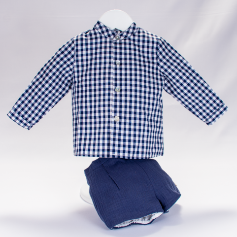 Conjunto niño “Camisa cuadros vichy azul con pantalón de bambula”